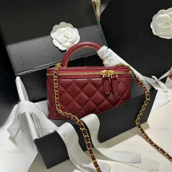 With mirror Women designer makeup bag High Quality Sheepskin Lattice Handle Vanity Box Tote Bags Crossbody Shoulder Cosmetic