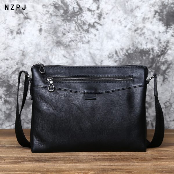 Fashion Men's Shoulder Bag Leather Casual Messenger Bag Top Layer Cowhide Horizontal Briefcase 10 Inch Ipad NZPJ