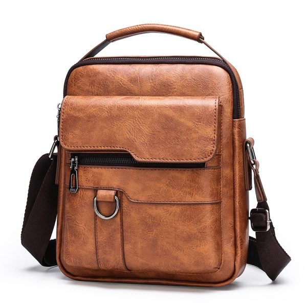 Men's Fashion Vertical Crossbody Bag Large Capacity Casual PU Leather Single Shoulder Handheld Messenger Bag
