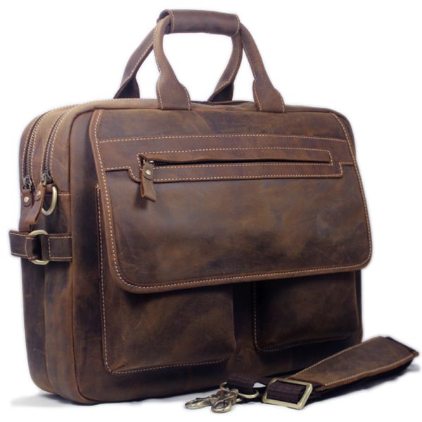 Vintage Crazy Horse Genuine Leather Briefcase Men Business Bag Portfolio 15.6"Laptop Bag Office attache Case tote Handbag Large
